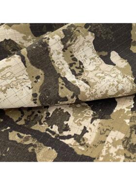 亲肤垂坠 军绿色彩印花肌理精暗纺迷羊VJO毛亚麻面料春秋格套装布