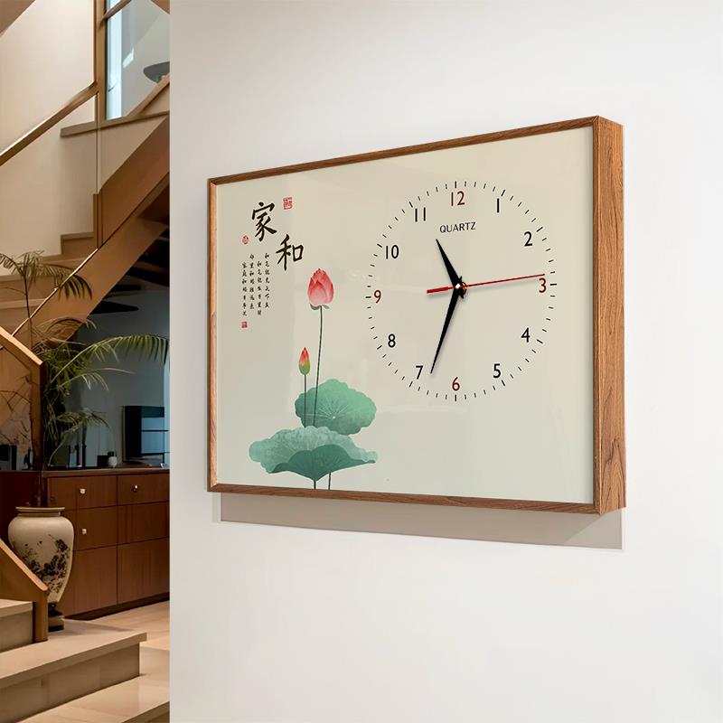 新中式电表箱装饰画带盒钟表遮挡电闸配0电箱空开时钟819-2挂画22