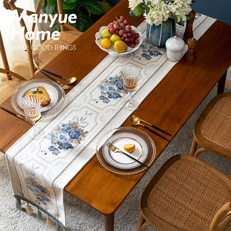 蔓越 茶法式覆古提花桌旗式餐桌布艺几流欧苏家床旗床头JLU电视柜