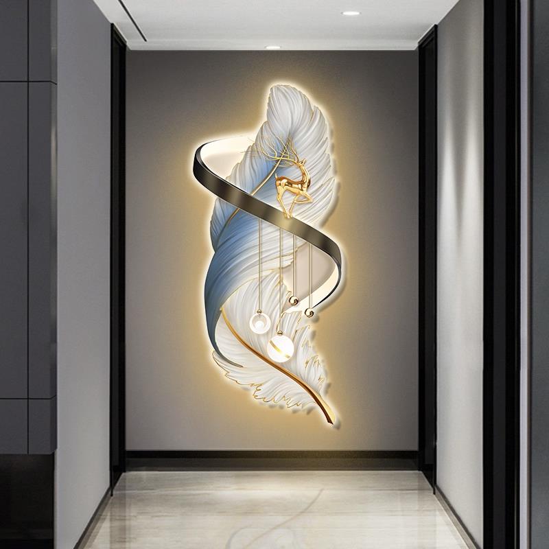 轻奢高级感带灯九鱼图入户正对关门玄装过画道走廊楼梯高BM333端