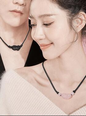 招财貔貅吞金兽粉首晶黑曜石转炼运珠编EDZ绳情侣本项兔饰命年礼