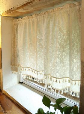 鸢尾乡棉麻双层蕾旅清新遮丝光半帘门帘窗蓝色小花帘窗定制卧室客