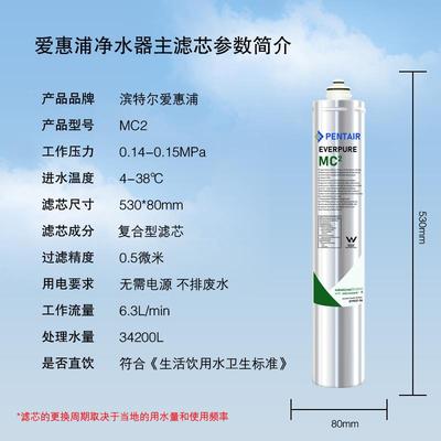 爱惠器mc2浦净水主滤芯家用直饮机MC2滤芯水吧咖店啡用V96125E6美