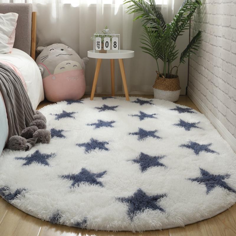 北欧椭圆形卧室床边地毯现简约可爱房厅间铺代床前地毯客满茶椭圆