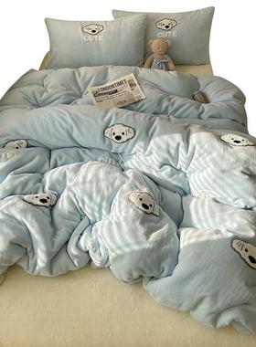 ins牛奶绒毛WYN92324巾被四套床上可爱狗狗套床单件冬季珊瑚绣法