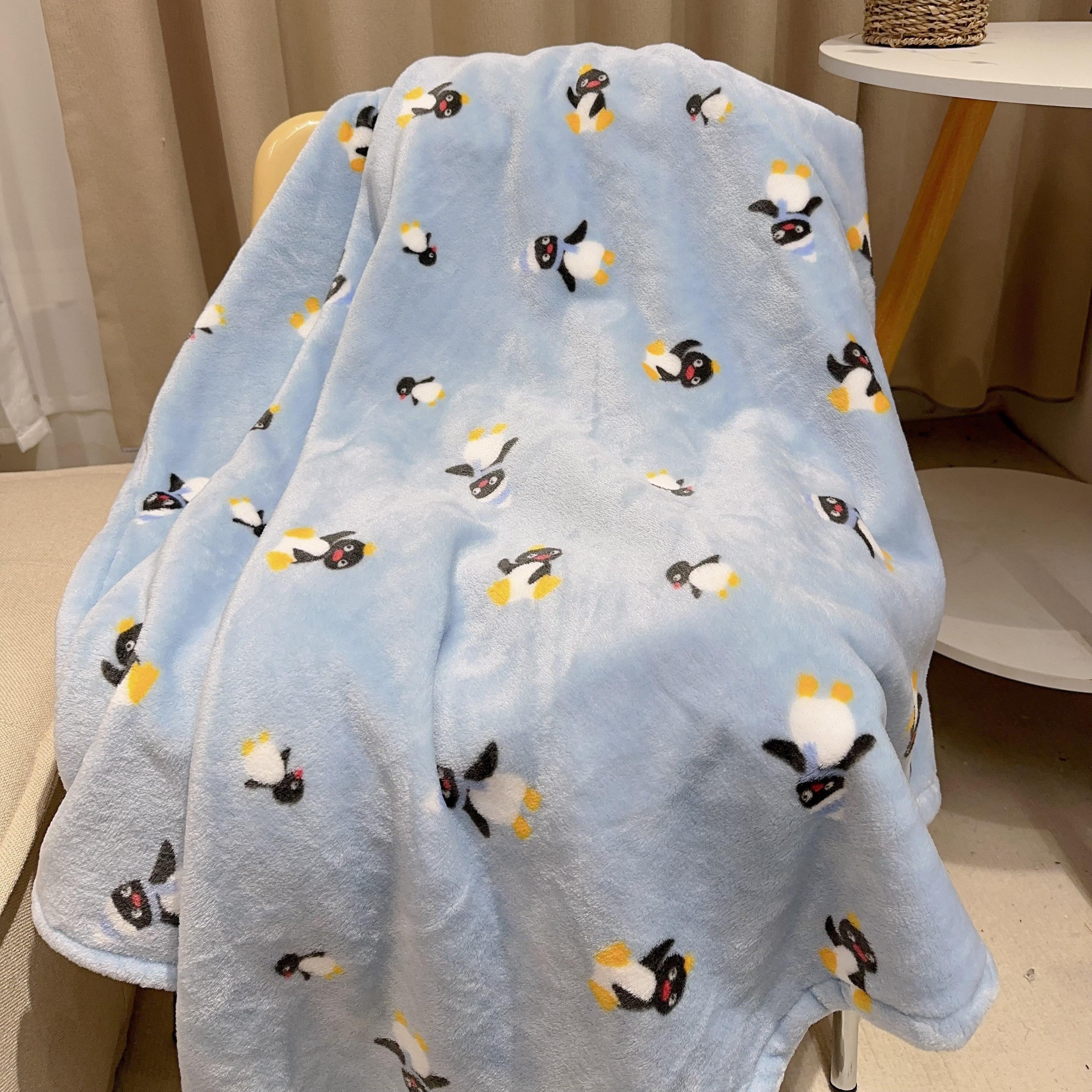 pingu呆萌企鹅|卡通加厚法兰绒休闲空调保暖舒适盖毯宿舍可爱盖毯