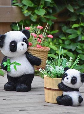 别墅露天阳台创意盆栽花盆户外花园装饰庭院仿真动物熊猫花缸摆件