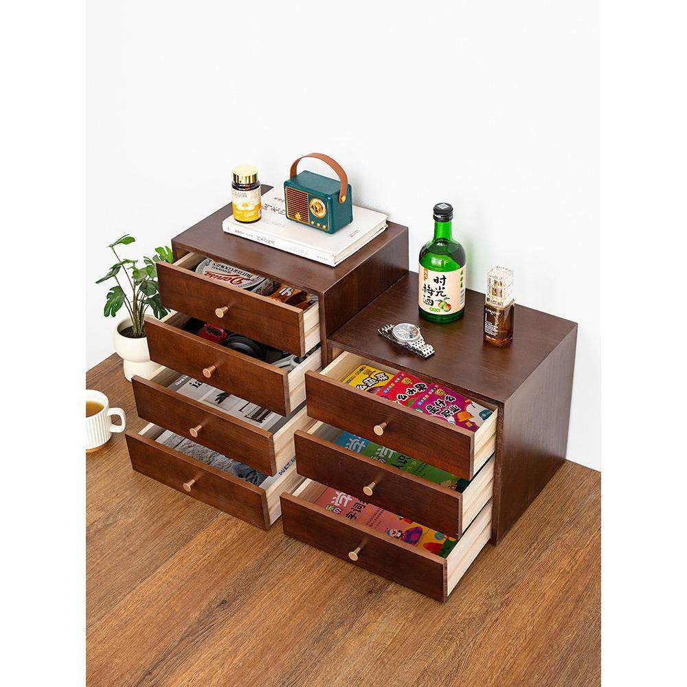 实木质桌面收纳盒抽屉式多功能杂物储物整理办公小柜免组装整理柜