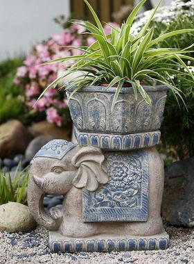 户外中式摆件大象石墩花盆底座庭院花园阳台装饰别墅门口入户摆设