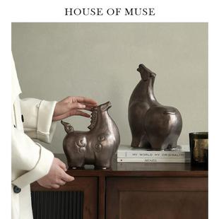 缪斯家 马到功成 覆古桌面摆件客厅书房办公室陶瓷艺术装饰品