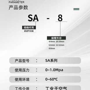 kt气管调节阀气动气阀气流节流阀气动可调管道节气快插接头SA8