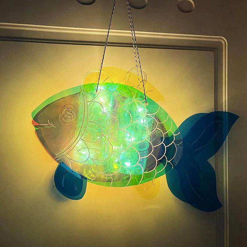 灯笼鱼中秋节手工灯笼DIY彩虹鱼灯会发光的鱼玻璃纸灯笼材料包