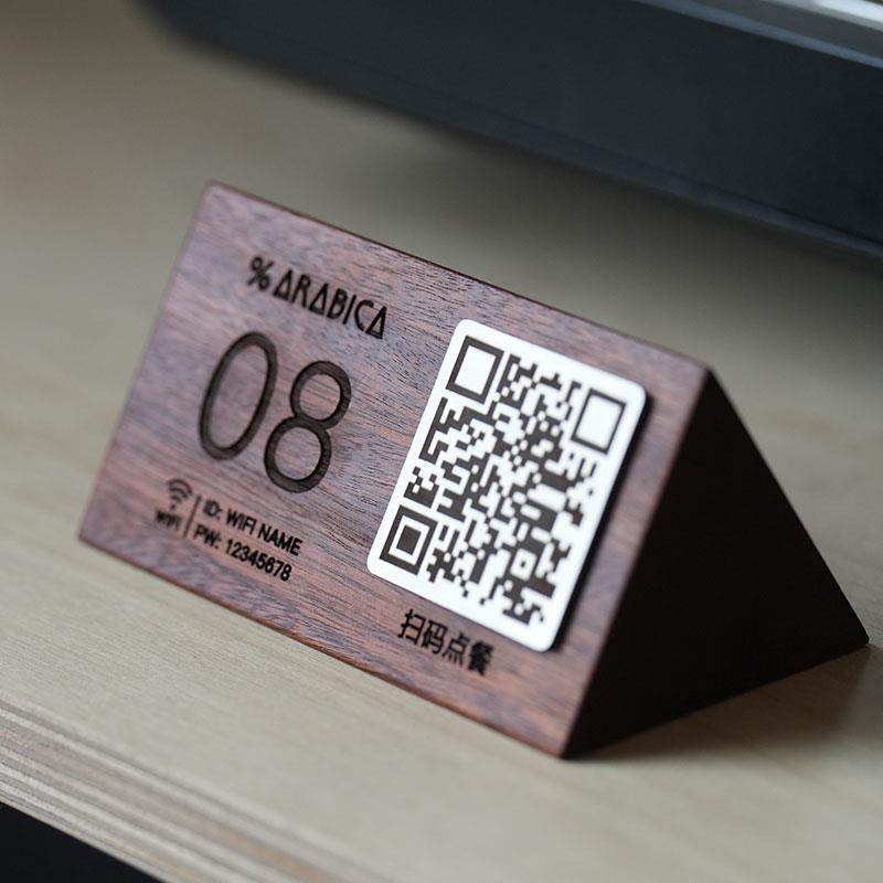 扫码点餐二维码展示牌 桌号牌三角桌牌餐饮台号点单留座立牌定制