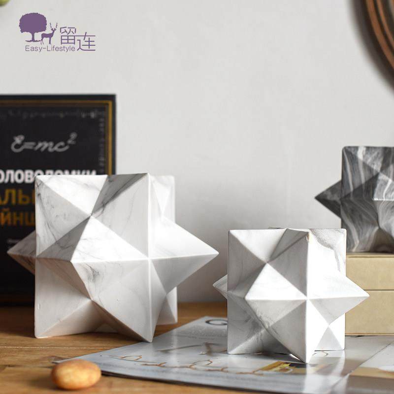 北欧极简几何白色大理石纹陶瓷多面体雕塑样板间摆件电视柜软装饰,家居饰品,装饰摆件,淘宝优惠券,粉丝福利购,淘宝优惠卷