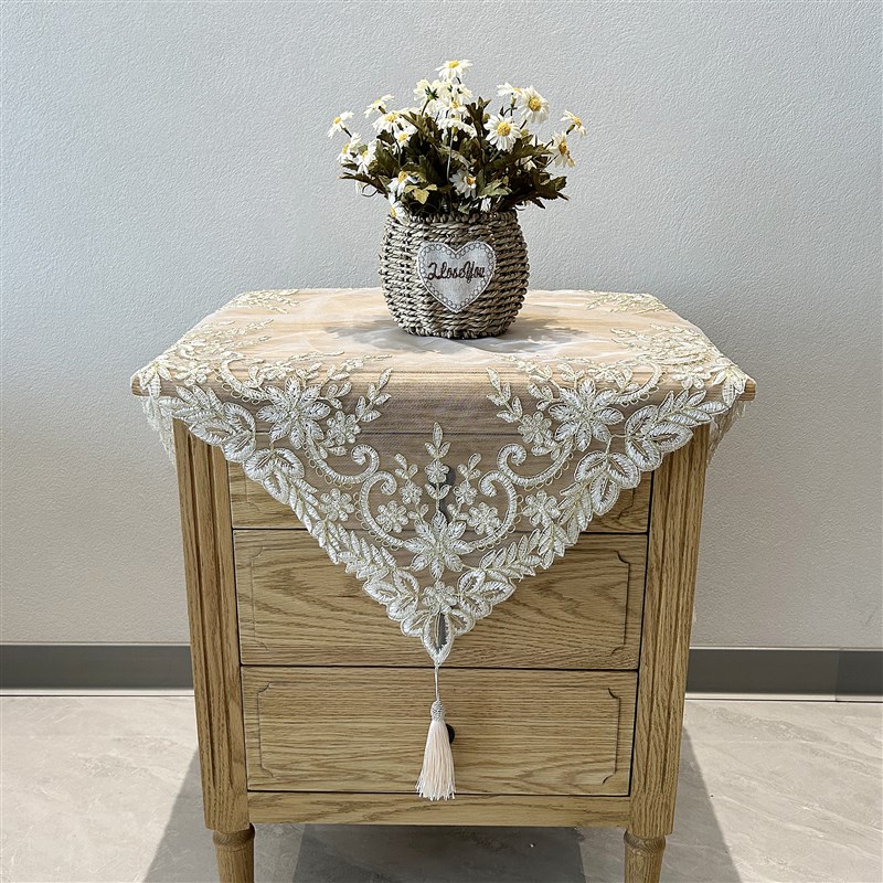 简约蕾丝床头柜盖布角几盖巾刺绣网纱加厚洗衣机防尘罩多用防尘帘