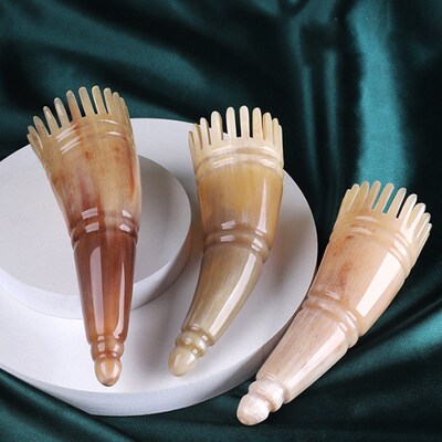 厂家圆筒牛角梳洗头梳按摩梳刮痧梳白牛角梳经络疏通点穴按摩