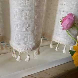 飘窗帘窗纱帘诧寂风格 流苏不透人免打孔魔术贴阳台客厅 子美式