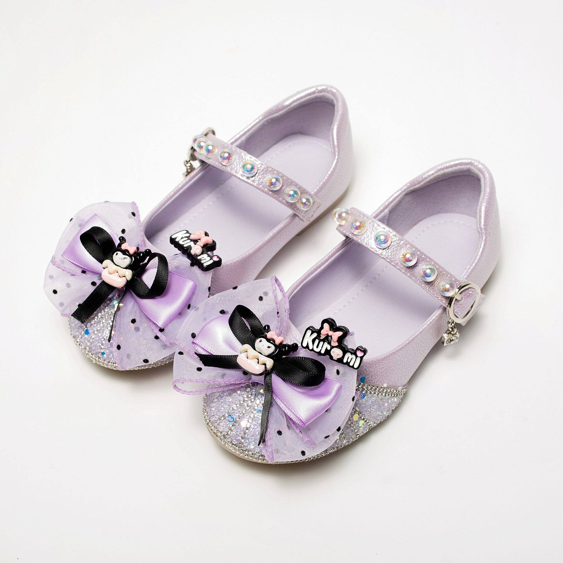 2026新款儿童水钻蝴蝶结公主鞋小女孩舞蹈演出紫色礼服鞋儿童单鞋