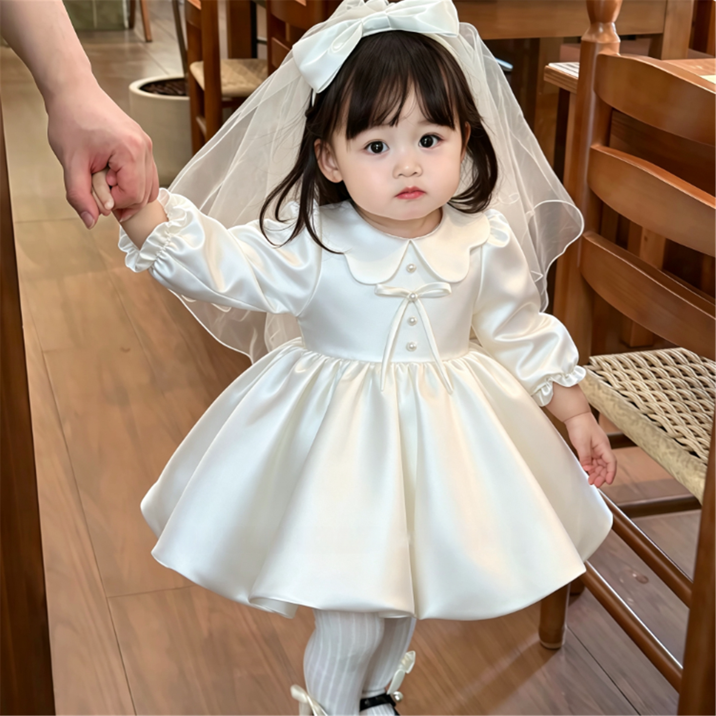女宝生日宴小礼服婴儿一周岁抓周公主裙女童高端缎面蓬蓬连衣裙秋