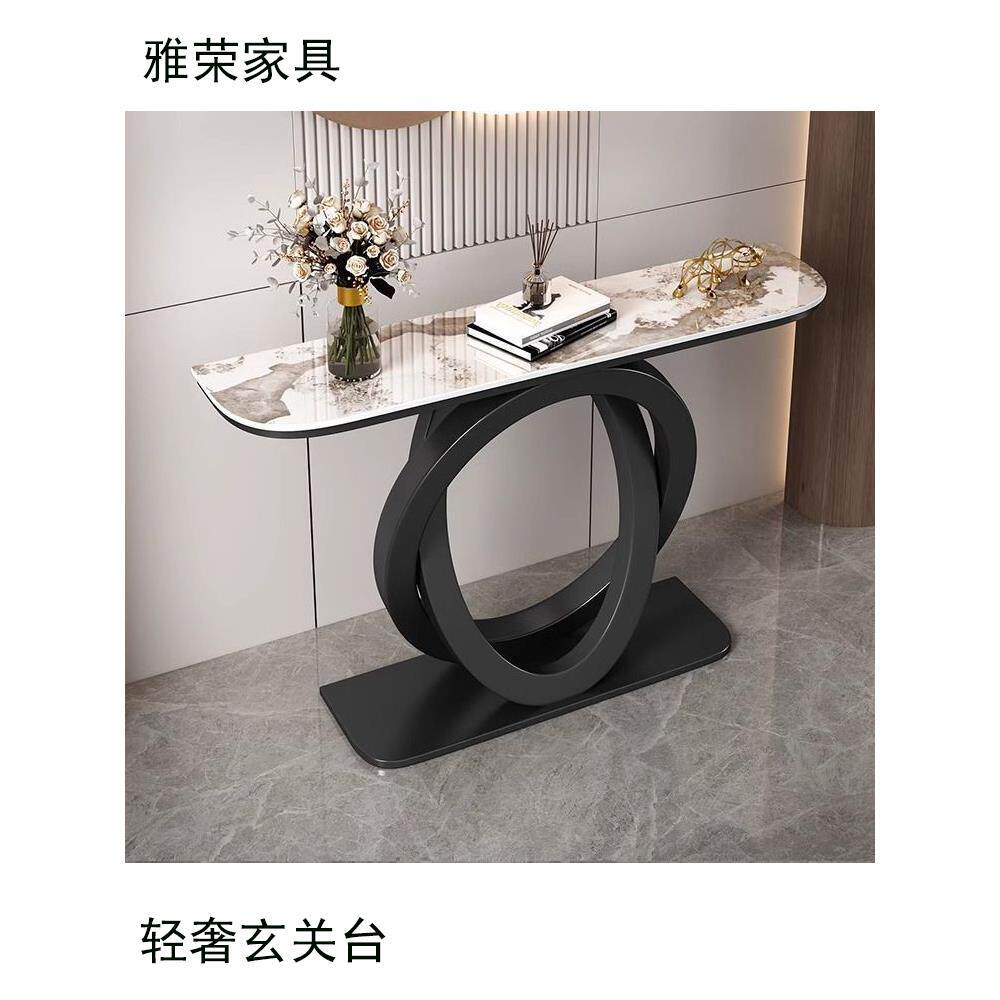 轻型豪华石板入口桌意大利半圆形入口柜现代简单壁挂式入口桌端景