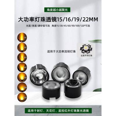 15mm16mm19mm22mm灯珠1W3W流明led灯珠专用聚光透镜15度30至120度
