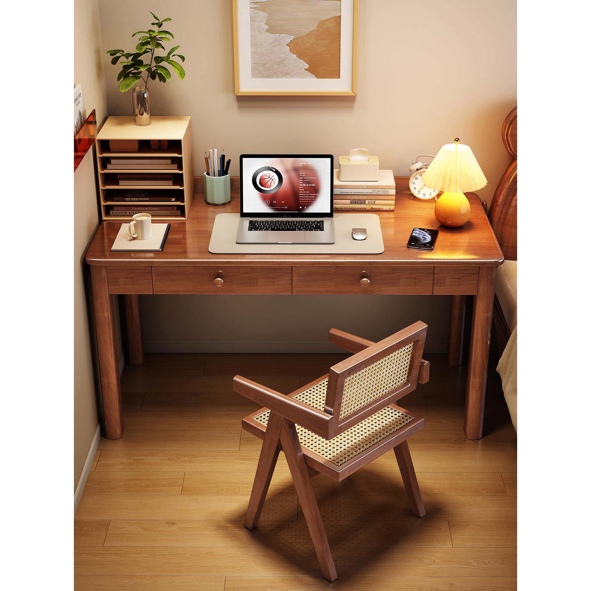 实木书桌家用初中生学习桌卧室床头台式单人电脑桌简约小型办公桌