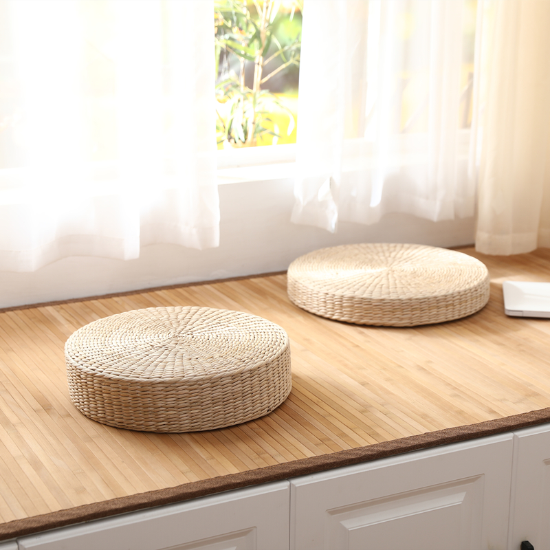 草编蒲团坐垫加h厚打坐禅修垫家用地上圆形垫子日式榻榻米藤编坐