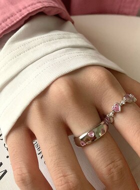 2024新款小众设计粉色爱心锆y石ins风戒指女甜酷潮流百搭新款指环