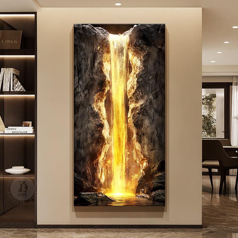 流水生财挂画轻奢高级感入户玄关装饰画高档立体抽象走廊过道壁画