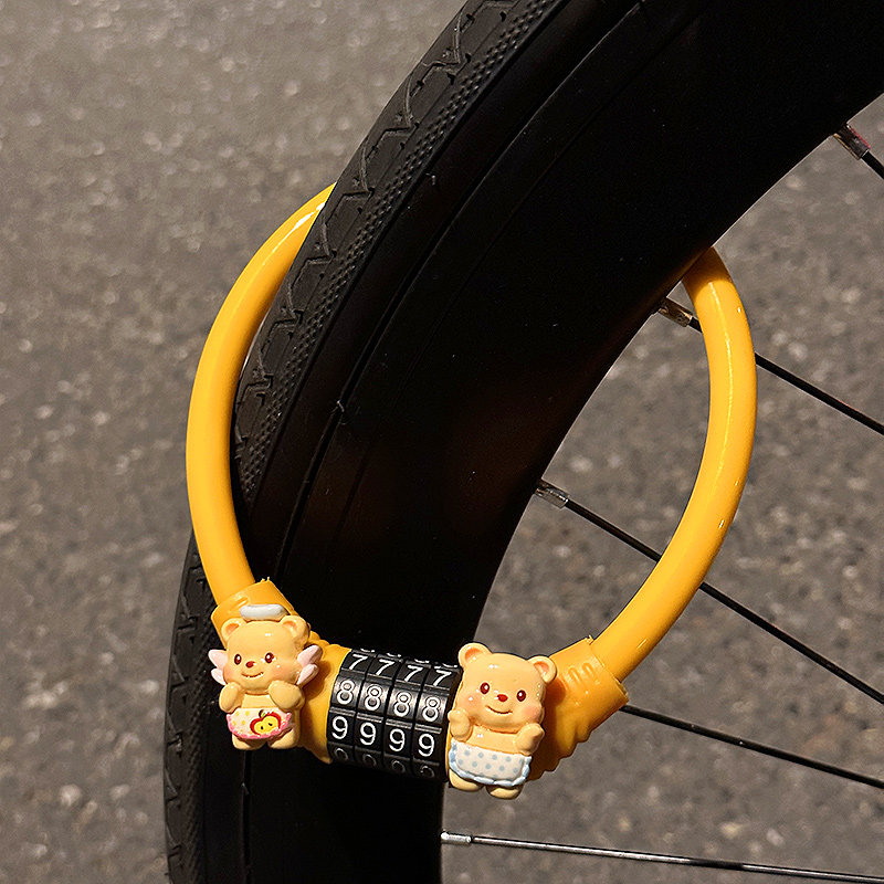 黄油小熊自行车锁可爱卡通山地公路电动车防盗密码锁单车专用装备