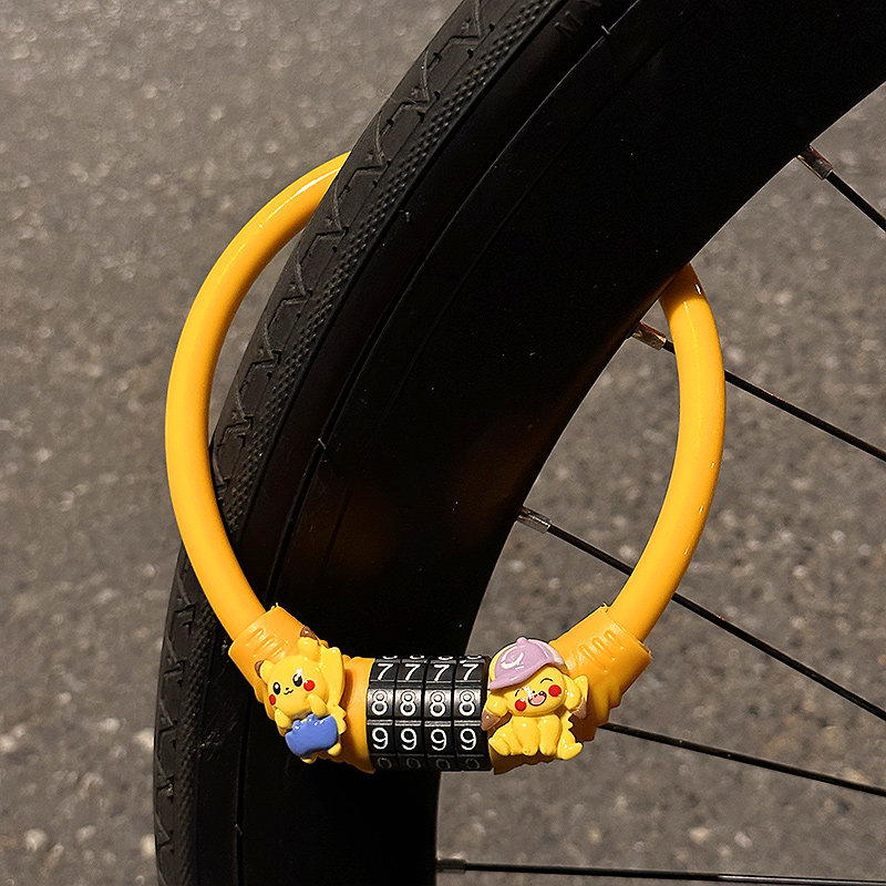 皮卡丘儿童自行车密码锁防盗电动车公路山地车钢缆锁单车骑行配件