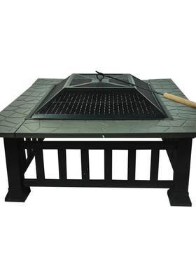 四方取暖炉多功能马赛克暖炉烧柴取暖炉火盆Firepit有烤架暖炉
