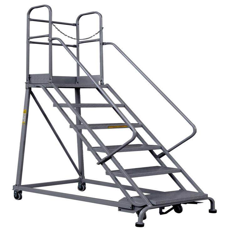 RLC型欧式仓库登高梯,带踢脚板安全链条可移动拆装自锁刹车