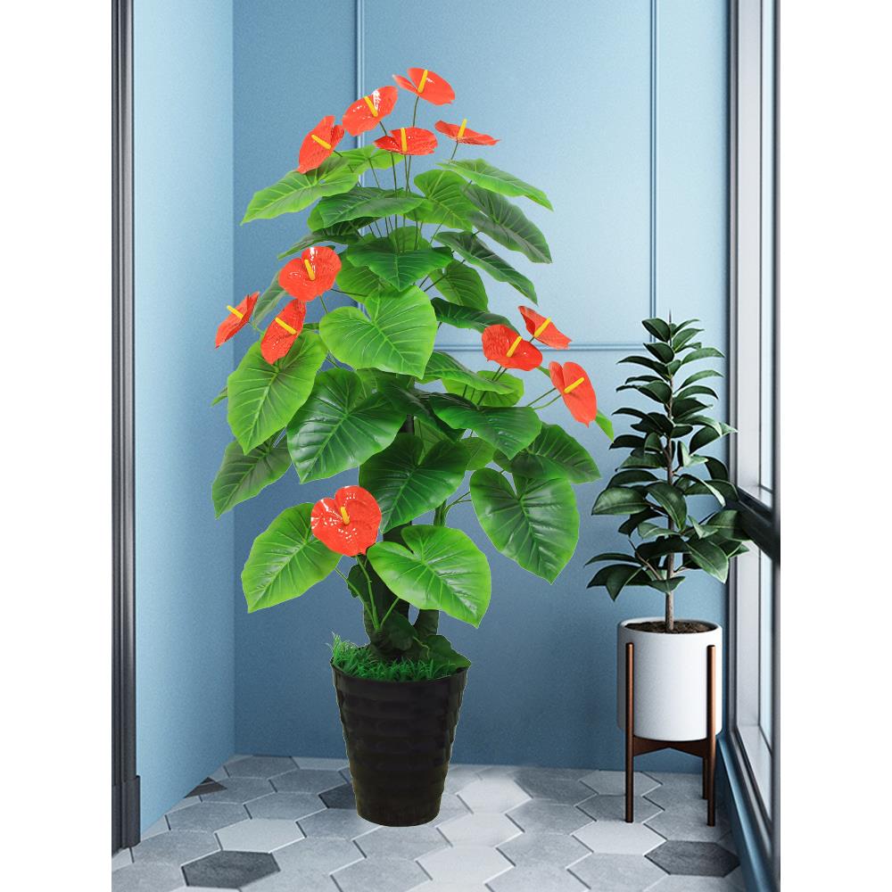 彷真发财树盆栽红掌假花彷真花新款客厅鸿运当头塑料绿植彷生植物