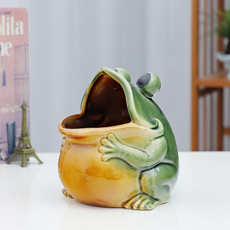 创意大嘴青蛙门厅招财储蓄罐水培花盆笔筒杂物收纳客厅装饰品摆件