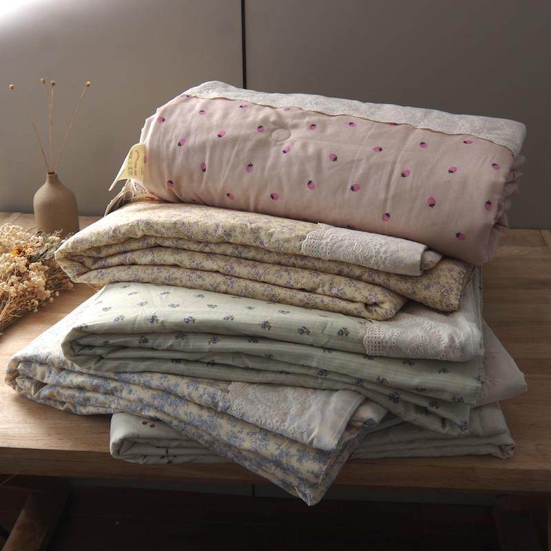 A类全棉双层纱夏被大豆空调被法式碎花单双人夏凉被可机洗薄被子