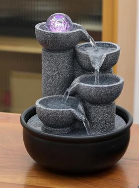 桌面流水摆件循环水景观客厅招财加湿器办公室现代喷泉水车风水轮