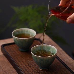 孔雀绿品茗杯建盏单杯主人杯功夫茶杯 景德镇纯手工陶瓷茶杯
