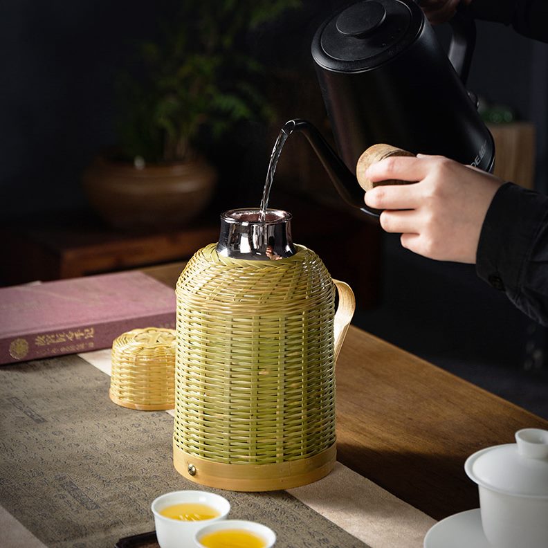 外壳老式热水瓶家用玻璃复古1L水瓶暖开水瓶暖瓶茶壶暖壶内胆竹编