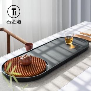 真电木茶盘家用高级乌金石头茶台排水养壶承干湿泡茶海 石金道新款