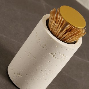 高颜值自动按压式 米白牙签筒2024新款 商用轻奢高级牙签盒自动弹出