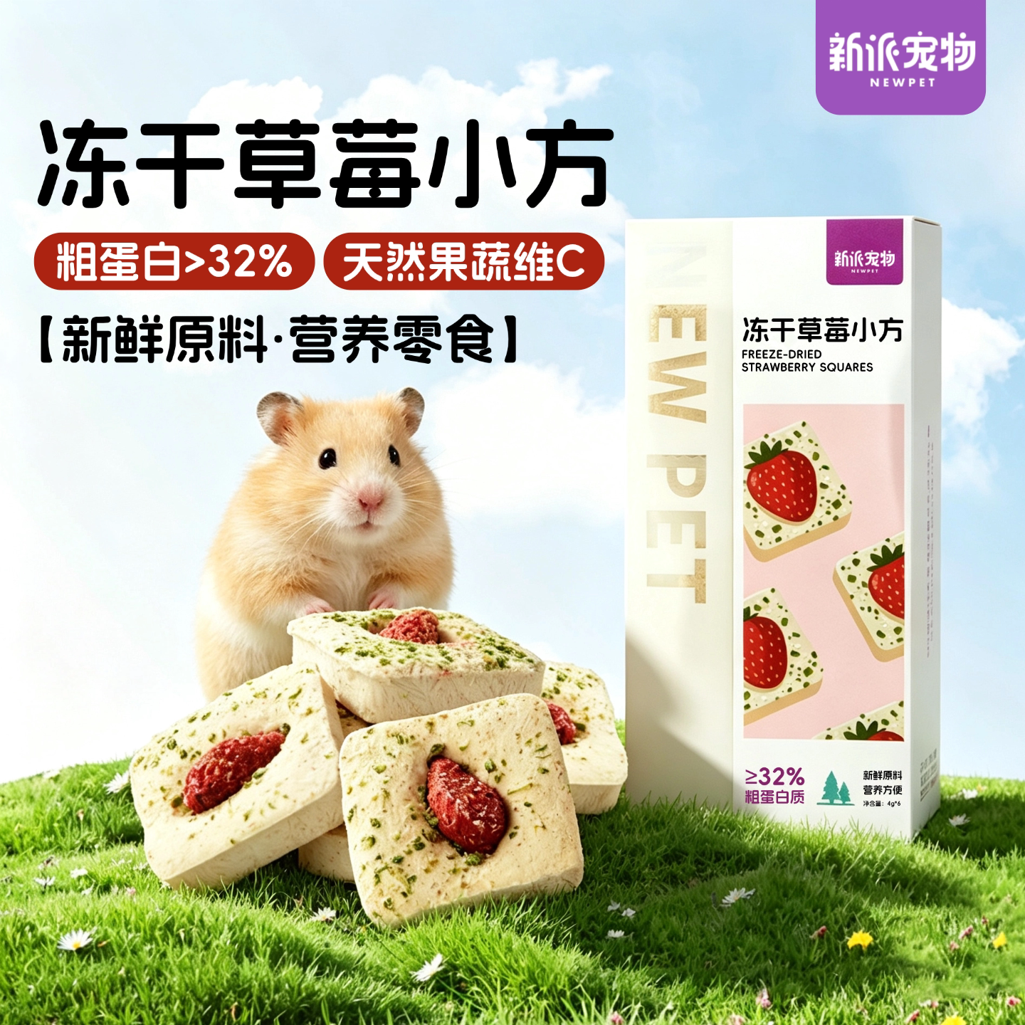 新派宠物仓鼠零食冻干草莓小方