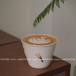 高颜值浮雕花语陶瓷手握杯拿铁拉花杯猪口杯大口杯甜品盘家用菜盘
