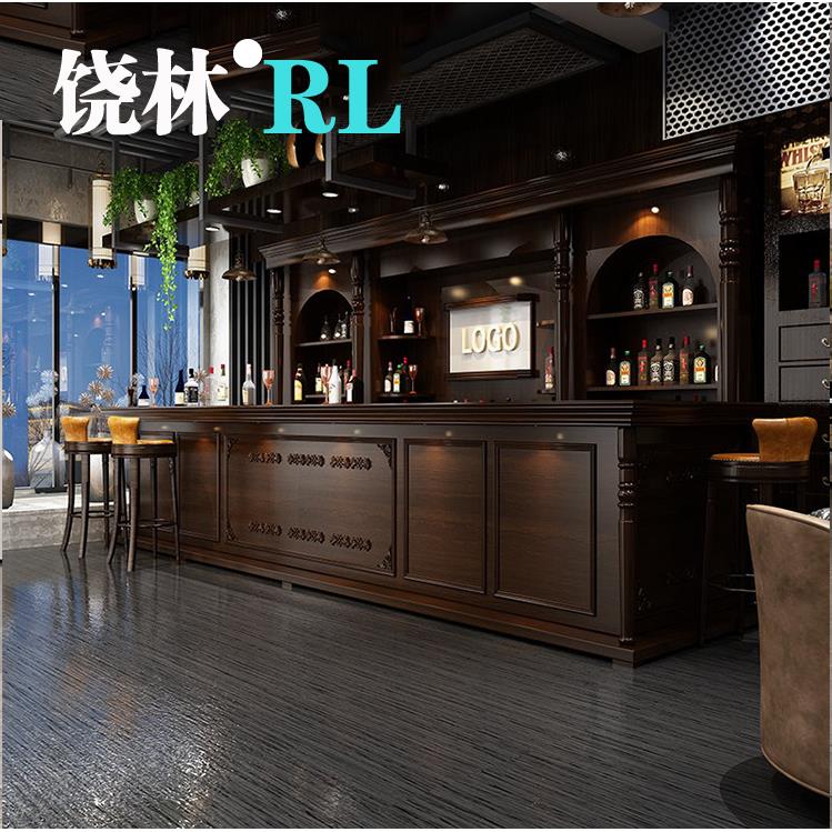 欧式复古酒吧吧台餐厅饭店拐角弧形收银台柜台酒店前台接待台定制