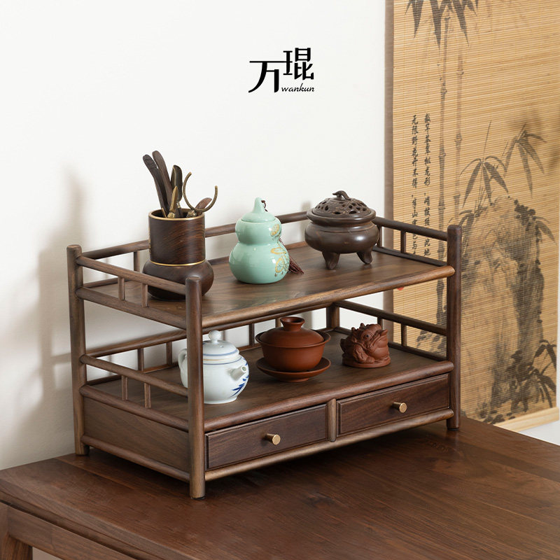 茶杯架子实木中式小型博古架茶具茶壶茶桌面摆件收纳置物架展示架