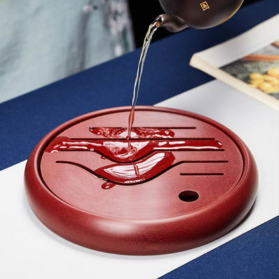 电木茶盘圆形嵌入式蓄水茶盘家用沥水托盘中式干泡台功夫茶具配件