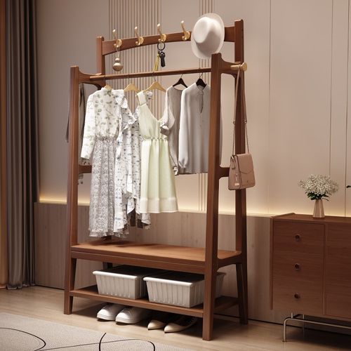 中式实木落地衣帽架家用卧室客厅挂衣架玄关多功能多层收纳储物架