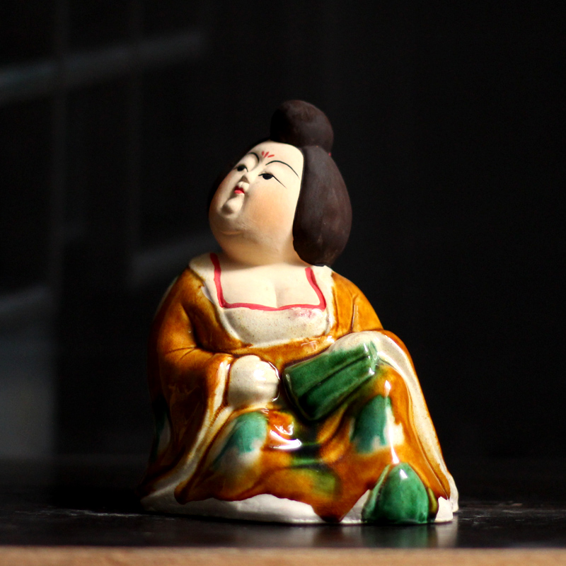 陶瓷小摆件唐代人物仕女胖妮中式家居办公桌覆古风国朝工艺品