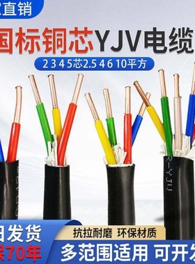 国标铜芯YJV电缆线2 3 4 5芯2.5 4 6 10平方三相四充电桩专用电线