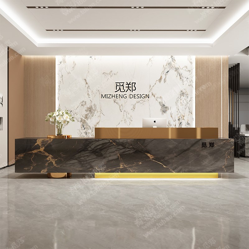简约现代酒店大厅前台收银柜台接待台公司商务接待台U培训机构吧